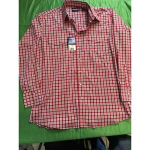 Wrangler Men's Long Sleeve Relaxed Fit Plaid Snap Western Shirt Red/White/Navy